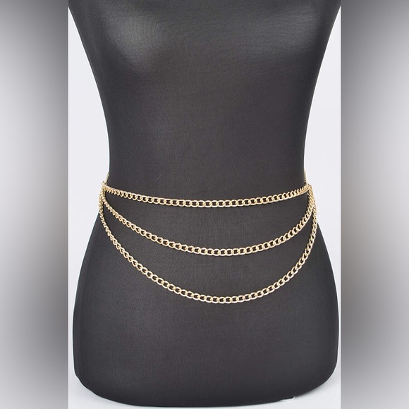 Plus Metallic Silver & Gold Metal Chain Adjustable Statement Belt - Picture 6 of 8